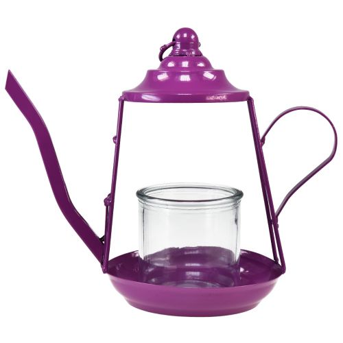 Artikel Theelichthouder glazen lantaarn theepot roze Ø13cm H22cm
