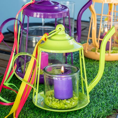 Floristik24 Theelichthouder glazen lantaarn theepot groen Ø13cm H22cm