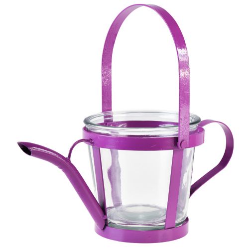Floristik24 Lantaarn glazen decoratieve gieter metaal roze Ø14cm H13cm