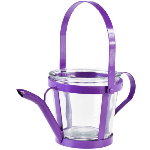 Lantaarn glazen decoratieve gieter metaal paars Ø14cm H13cm