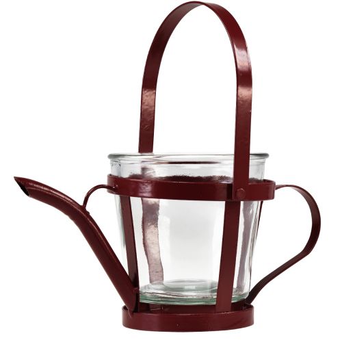 Lantaarn glazen decoratieve gieter metaal rood Ø14cm H13cm