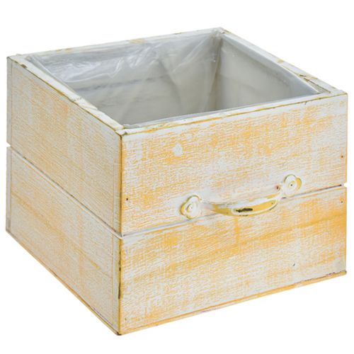 Artikel Plantenlade met handvat oranje wit hout 12/15cm set van 2