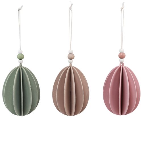 Artikel Paaseieren hangende houten eieren groen roze beige 6,5×9cm 6st