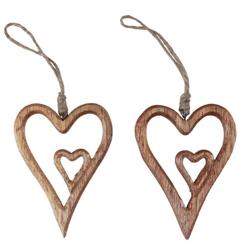 Houten hart natuurlijke houten harten om op te hangen 8×11cm 4st