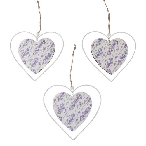 Decoratieve harten om op te hangen wit lila 18,5×17cm 4st