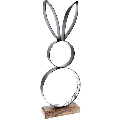 Artikel Decoratieve metalen paashaasring met houten voet 21×55cm