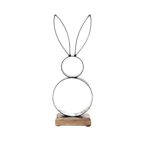 Artikel Paashaas zwart zilver konijnen metaal hout 13,5×37cm