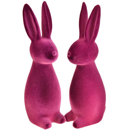 Paashazen paarse decoratieve konijntjes geflockt 8×10×29cm 2st