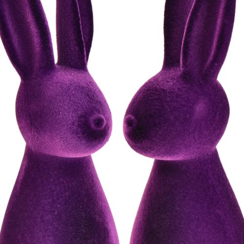 Floristik24 Paashaas gevlokte decoratieve figuren Pasen – 2e keus – paars 8x10x29cm 2 stuks