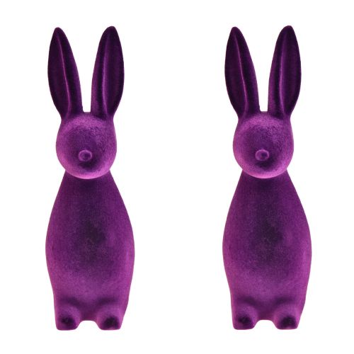 Floristik24 Paashaas gevlokte decoratieve figuren Pasen – 2e keus – paars 8x10x29cm 2 stuks
