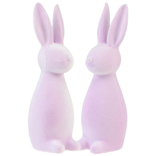 Artikel Decoratieve konijntjes gevlokt Paashazen paars licht 8×10×29cm 2st