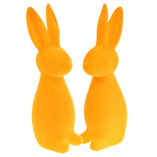 Floristik24 Paashaasjes oranje gevlokt Paasdecoratie konijntjes 8x10x29cm 2st