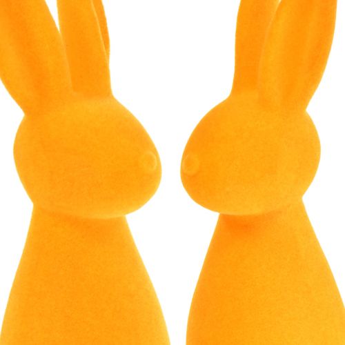 Artikel Paashaasjes oranje gevlokt Paasdecoratie konijntjes 8x10x29cm 2st
