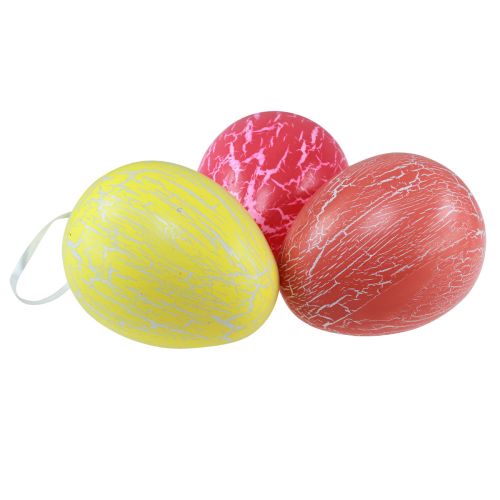Artikel Decoratieve hanger paaseieren geel/roze/rood craquelé H11,5cm 3 st
