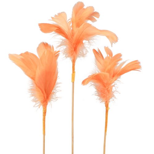 Decoratieve veren oranje vogelveren op stok 36cm 12 st