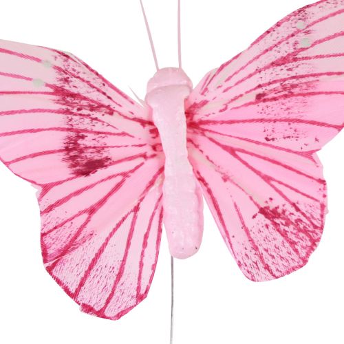 Artikel Decoratieve vlinders op draad kleurrijke veren 5,5×8cm 12st