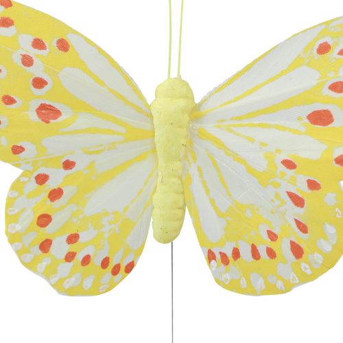 Artikel Decoratieve vlinders op draadveren oranje geel 7×11cm 12 st