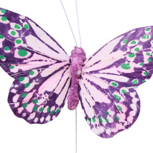 Artikel Decoratieve vlinders op draadveren paars roze 7×10cm 12 st