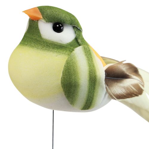 Floristik24 Veren vogel op draad decoratieve vogel met veren groen oranje 4cm 12 st