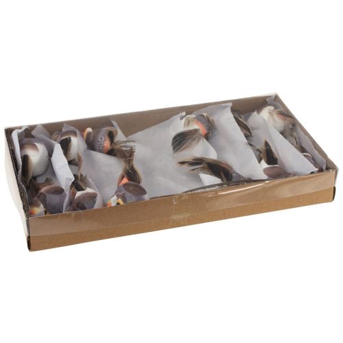 Floristik24 Veren vogel op draad decoratieve vogel met veren grijs 4cm 12 st