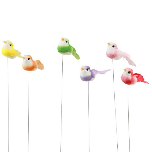 Floristik24 Veren vogel op draad, decoratieve vogel met veren kleurrijk 2,5 cm 24 st