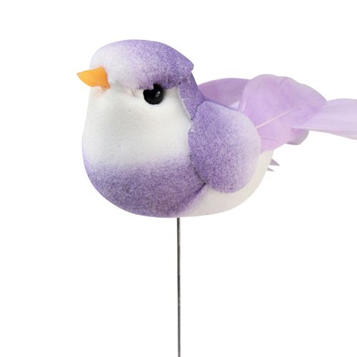 Floristik24 Veren vogel op draad, decoratieve vogel met veren kleurrijk 2,5 cm 24 st