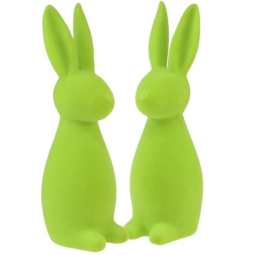 Floristik24 Gevlokte konijntjes appelgroen – 2e keus – Paastafeldecoratie 8×10×29cm 2 stuks