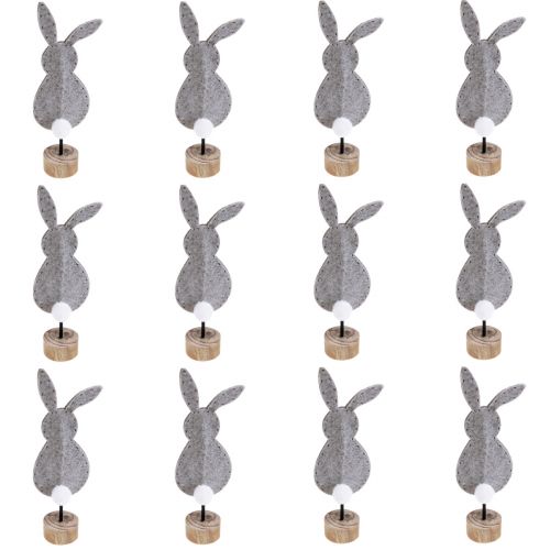 Floristik24 Statafeldecoratie Paashaasdecoratie vilt grijs 19cm 12 st