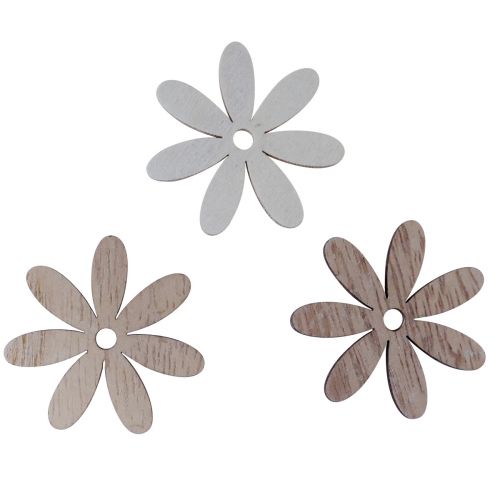 Floristik24 Strooidecoratie hout bloemen tafeldecoratie naturel wit Ø4cm 72 st