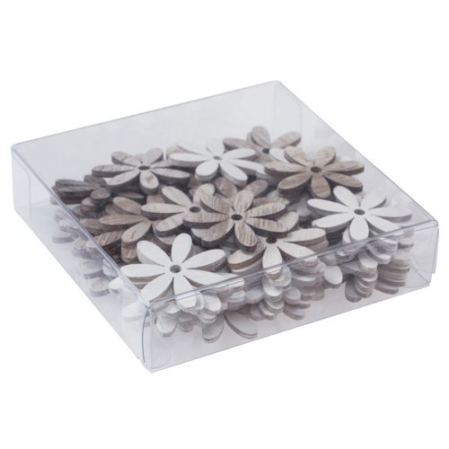 Artikel Strooidecoratie hout bloemen tafeldecoratie naturel wit Ø4cm 72 st