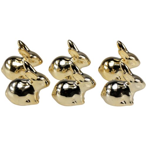 Floristik24 Paashaas goud keramiek zitten metaallook 5,5cm 6st