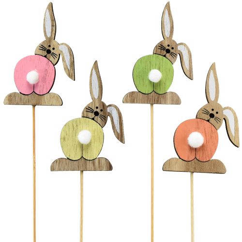 Floristik24 Paashaas houten bloempluggen Pasen kleurrijk H8cm 12 st