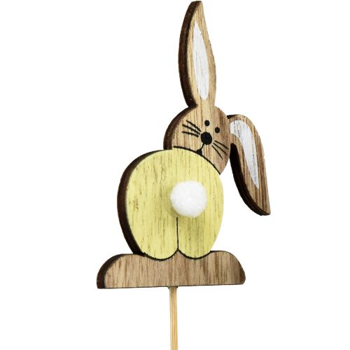 Artikel Paashaas houten bloempluggen Pasen kleurrijk H8cm 12 st