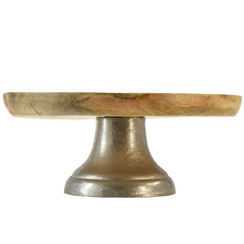 Artikel Decoratief bordenplateau hout metalen voet naturel zilver Ø25cm