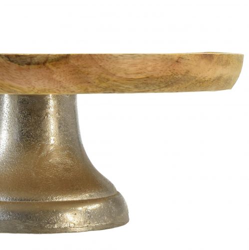 Artikel Decoratief bordenplateau hout metalen voet naturel zilver Ø25cm