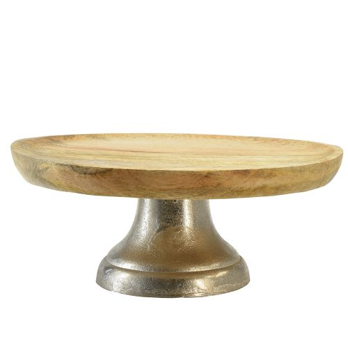Floristik24 Decoratief bordenplateau hout metalen voet naturel zilver Ø25cm