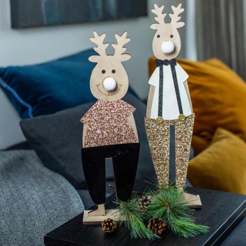 Artikel Rendier houten decoratiefiguur Kerst om neer te zetten 12×6.5cm H45cm 2st