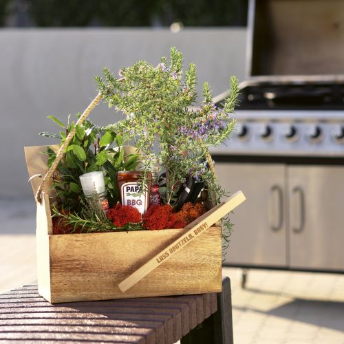 Artikel Plantenbak van natuurlijk jutehout met handvat 35x16x21,5cm