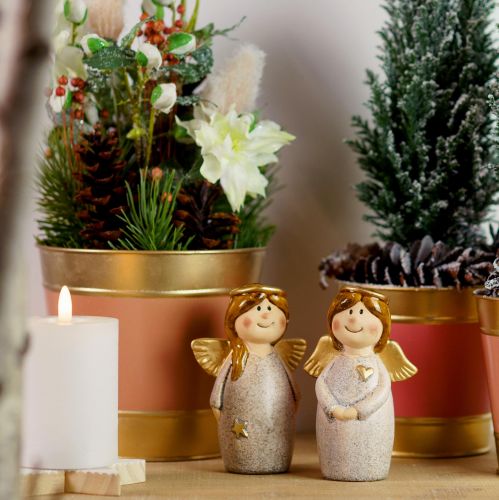 Floristik24 Charmant engelenduo van keramiek in crèmewit met gouden accenten - 8,6 cm - Hemelse decoratieve figuren - 2 stuks