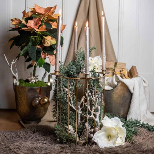 Floristik24 Adventskrans om te vullen, kandelaar voor Kerstmis, metalen decoratie goud, antiek look Ø26cm H39cm