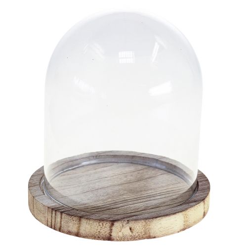 Floristik24 Glazen stolp houten bord tafeldecoratie mini kaasstolp H13cm