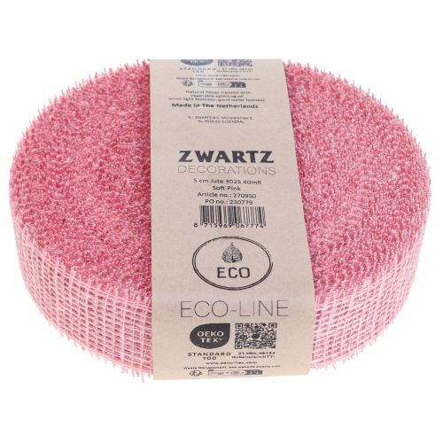 Artikel Juteband, netband, tafelband, decoband, jute, lichtroze, 5 cm, 40 m