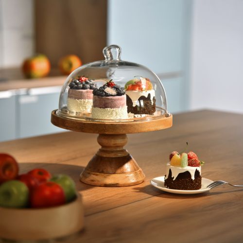 Artikel Houten bord met glazen koepel decoratieve kaasstolp Ø27cm H31cm