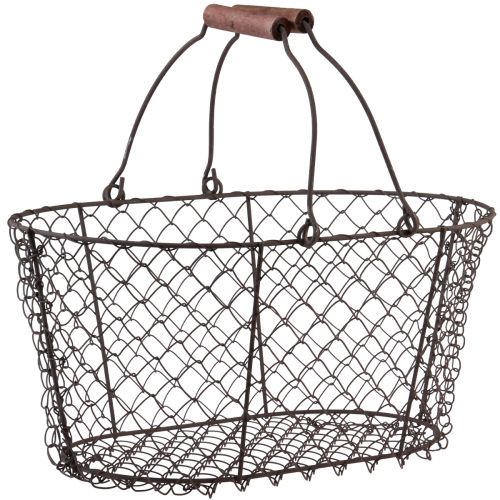 Draadmand draadmand metalen mand roest handvat hout L30cm