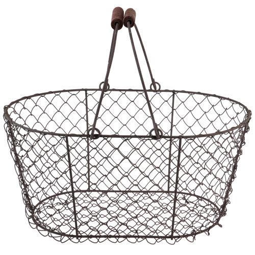 Floristik24 Draadmand draadmand metalen mand roest handvat hout L30cm