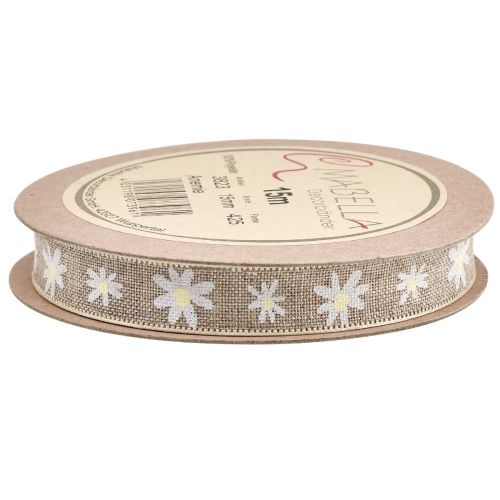 Artikel Cadeaulint bloemen bruin wit decoratief lint 15mm 15m