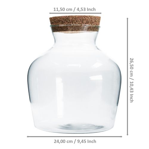 Floristik24 Decoratief glas met kurk Siervaas met deksel H25cm Ø24cm
