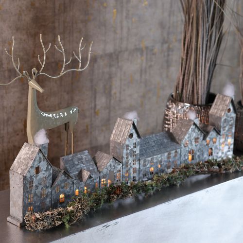 Decoratieve rij huisjes met theelichthouders, adventsdecoratie, 68 cm | Floristik24.nl