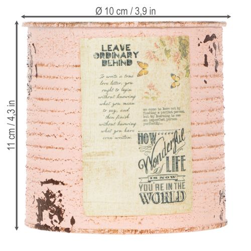 Artikel Bloempot decoratief blik van zalmkleurig metaal, zomerdecoratie Ø11cm H10.5cm