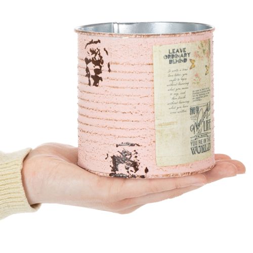 Artikel Bloempot decoratief blik van zalmkleurig metaal, zomerdecoratie Ø11cm H10.5cm